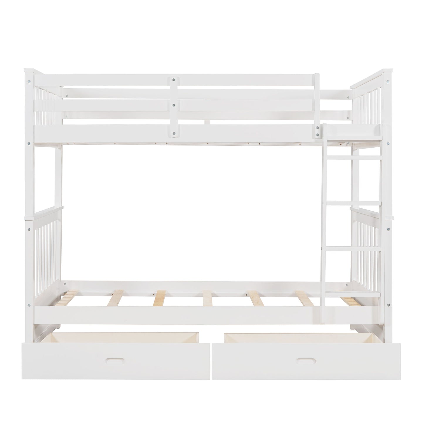 Twin Over Twin Bunk Bed With Ladders And 2 Storage Drawers - White