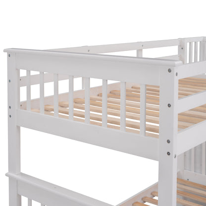 Twin Over Twin Stairway Bunk Bed With Three Drawers For Bedroom - White
