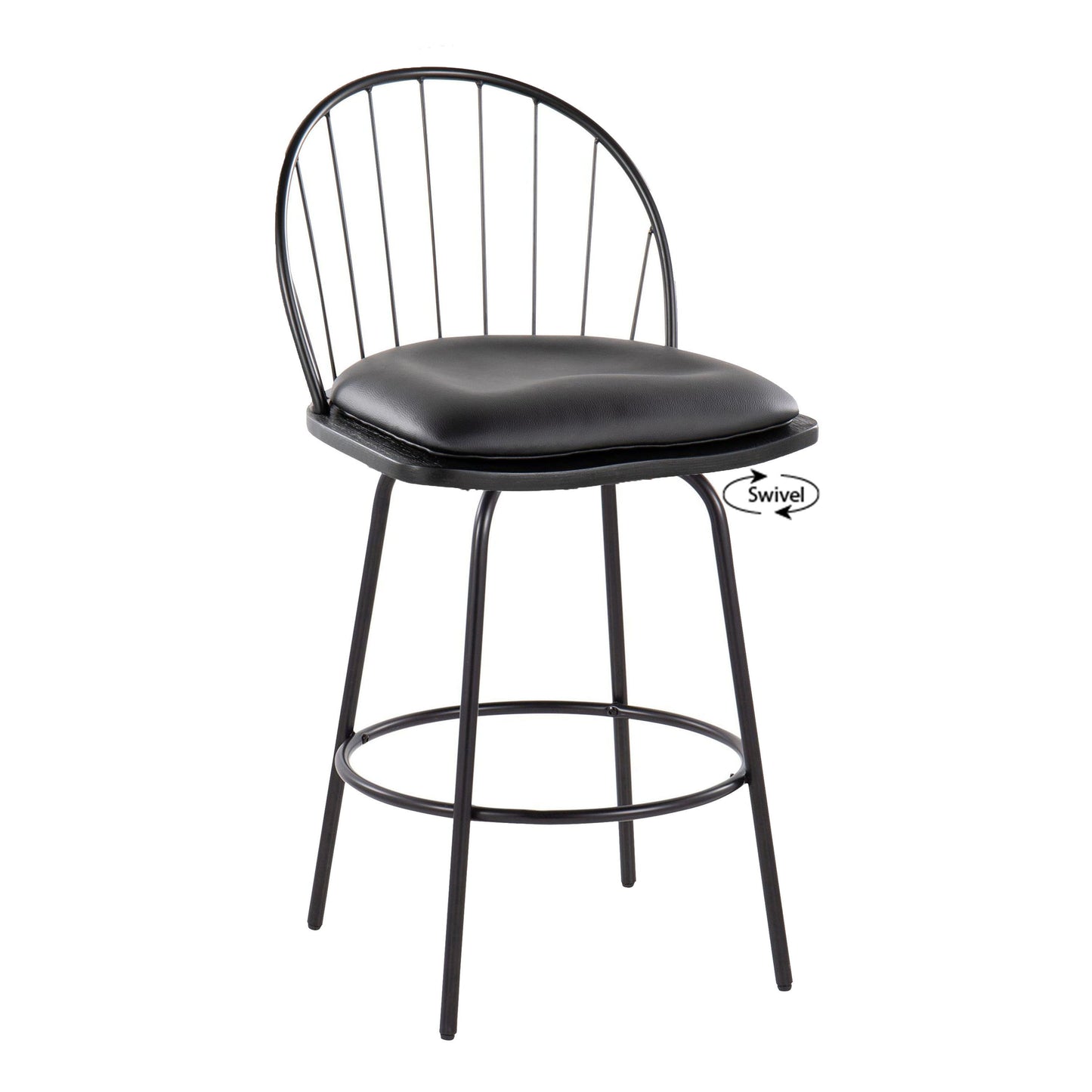 Riley - Claire Farmhouse Fixed Height Counter Stool With Swivel With Round Footrest (Set of 2) - Black