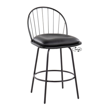 Riley - Claire Farmhouse Fixed Height Counter Stool With Swivel With Round Footrest (Set of 2) - Black