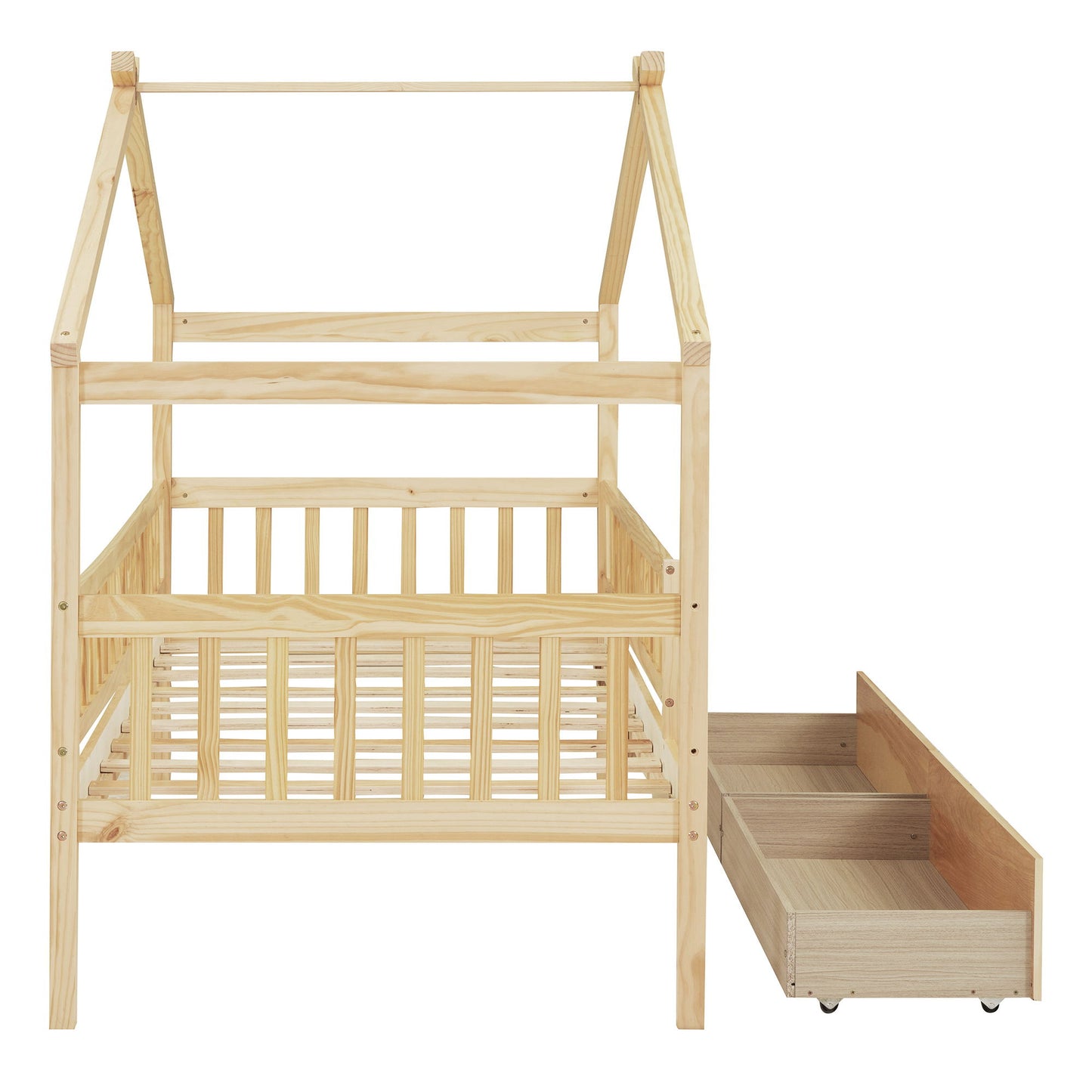 Twin Size House Bed With 2 Drawers - Natural