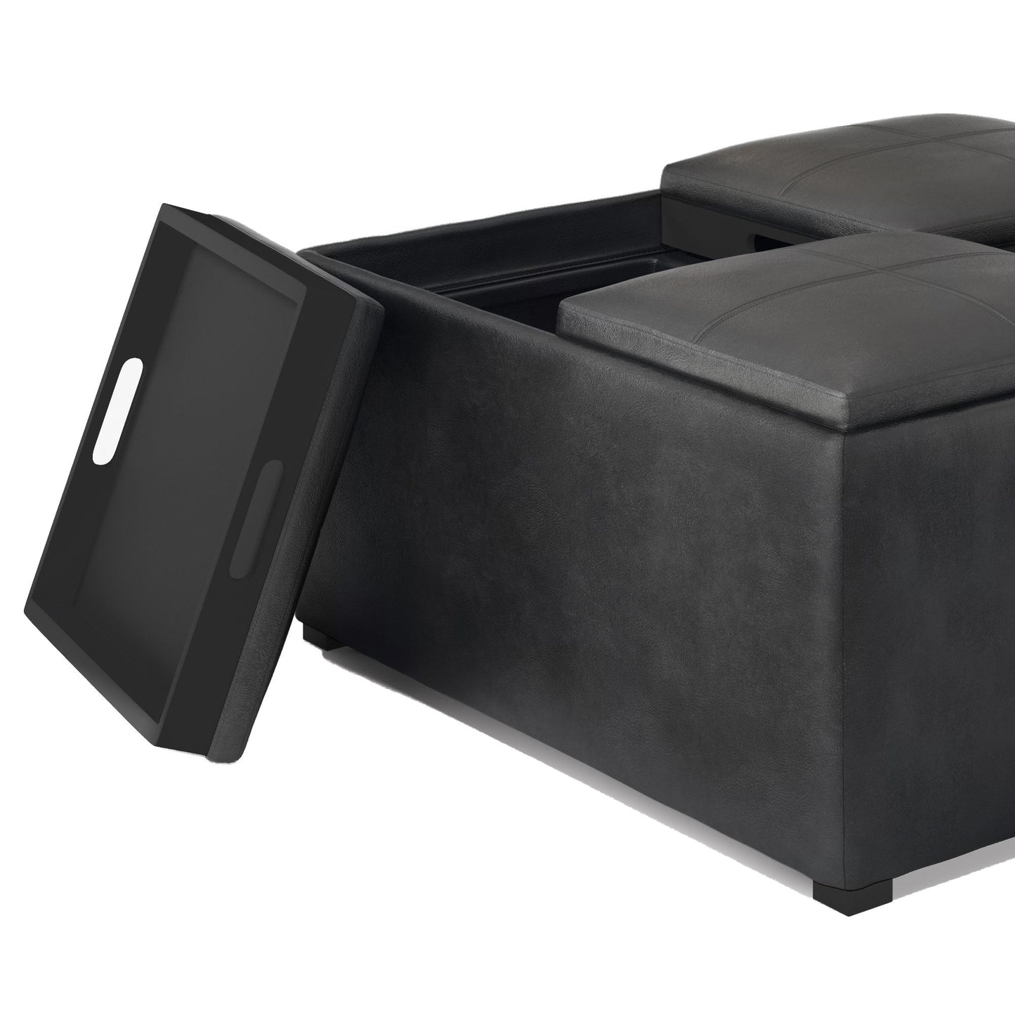 Avalon - Square Coffee Table Storage Ottoman - Distressed Black