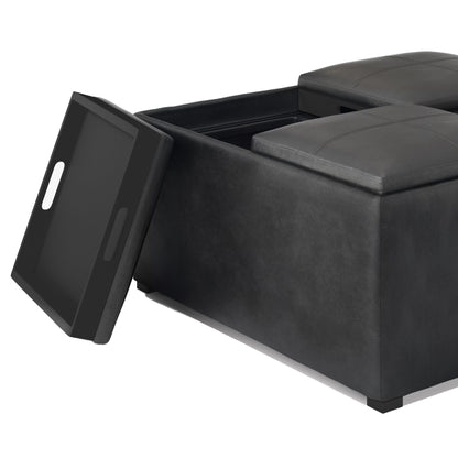 Avalon - Square Coffee Table Storage Ottoman - Distressed Black