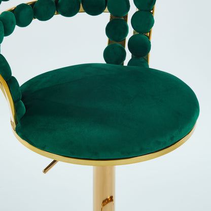 Modern Bar Chair With Iron Tube Legs, Soft Cushions And Comfortable Backrest, Suitable For Dining Room, Living Room, Cafe, Hairball Back, Bar Stool (Set of 2) - Green / Golden