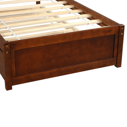 Twin Size Platform Bed Frame With Trundle - Walnut