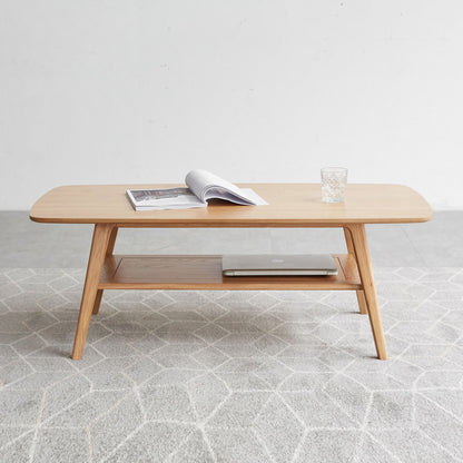 Center Low Table, Coffee Table With Storage Shelf - Natural