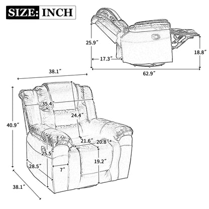 360ÔøΩÔøΩ swivel And Rocking Home Theater Recliner Manual Recliner Chair With Wide Armrest For Living Room - Black