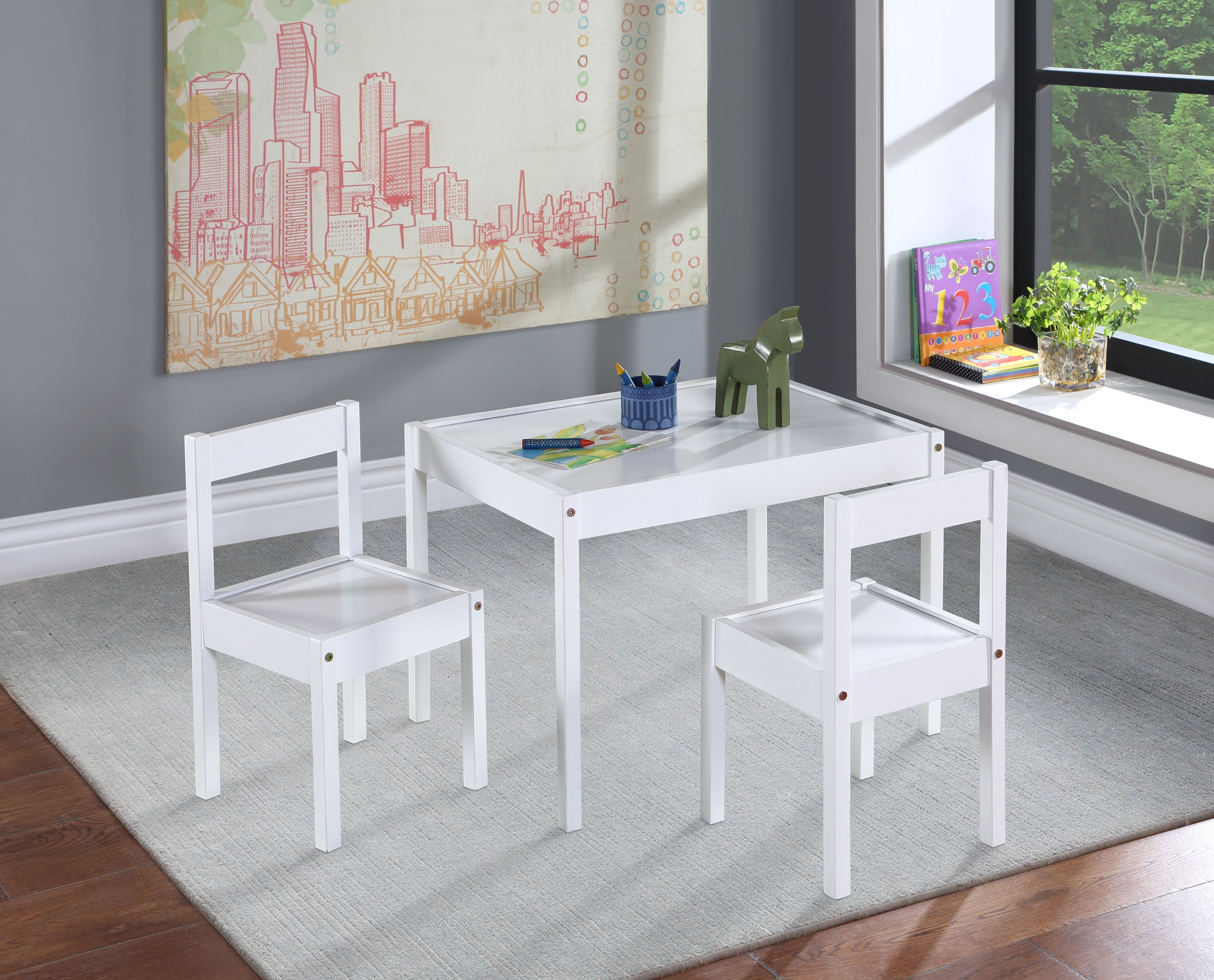 Della - 3-Piece Solid Wood Kids Table & Two Chair Set - White