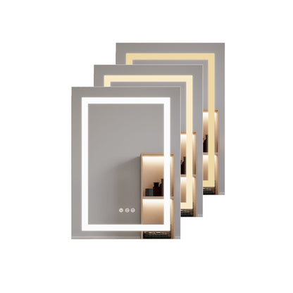 26" X 20" Bathroom Medicine Cabinet With LED Mirror, Anti-Fog, Waterproof, 3000K~6000K Single Door Lighted Bathroom Cabinet With Touch Swich, Dimmable, Recessed Or Surface Mount (Left Door) - Silver