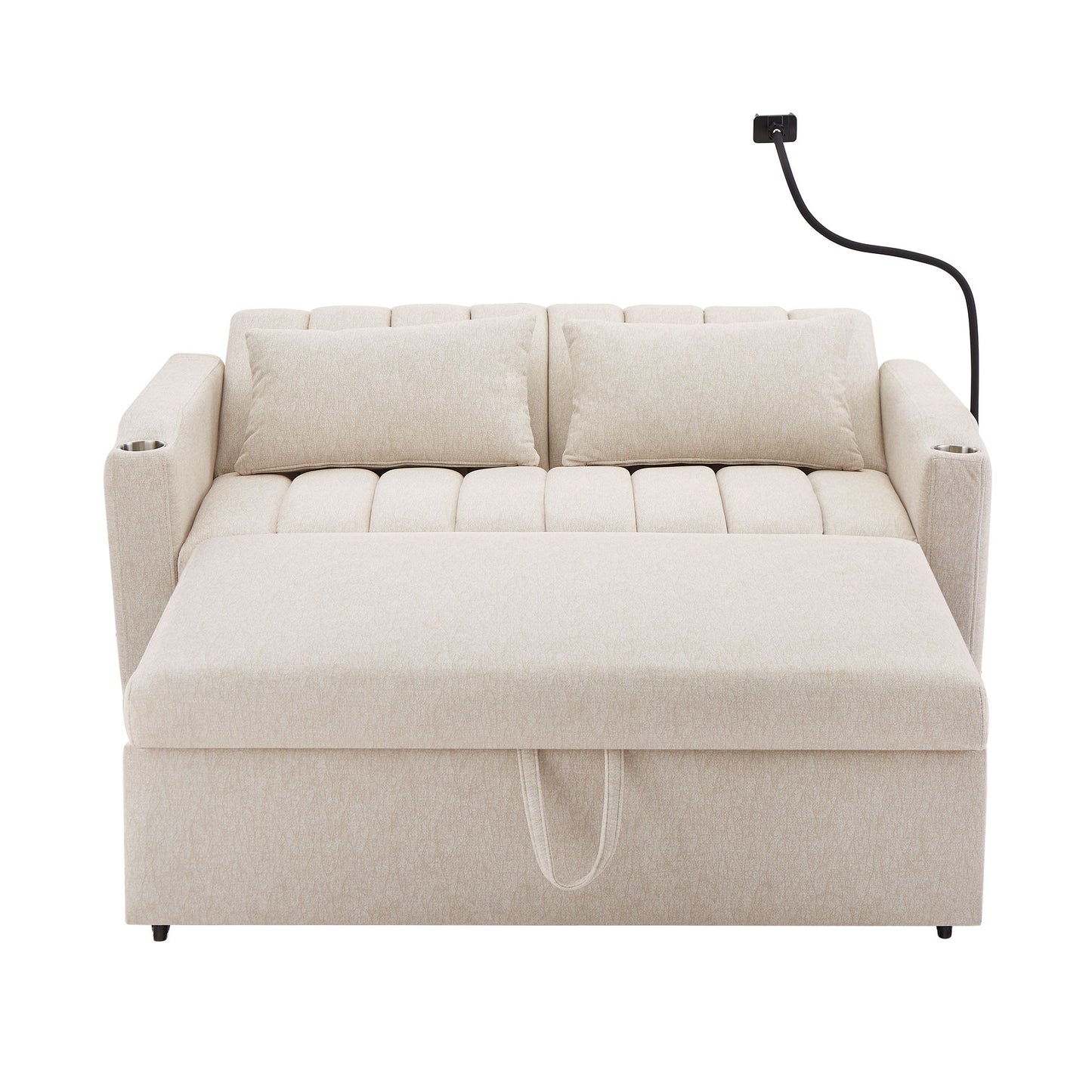 Convertible Sofa Bed Loveseat Sofa With Three USB Ports, Two Side Pockets, Two Cup Holders And 360ÔøΩÔøΩÔøΩÔøΩÔøΩÔøΩÔøΩÔøΩÔøΩÔøΩÔøΩÔøΩÔøΩÔøΩÔøΩÔøΩÔøΩÔøΩÔøΩÔøΩÔøΩÔøΩÔøΩÔøΩÔøΩÔøΩÔøΩÔøΩÔøΩÔøΩÔøΩÔøΩÔøΩ swivel Phone Holder For Living Room - Beige