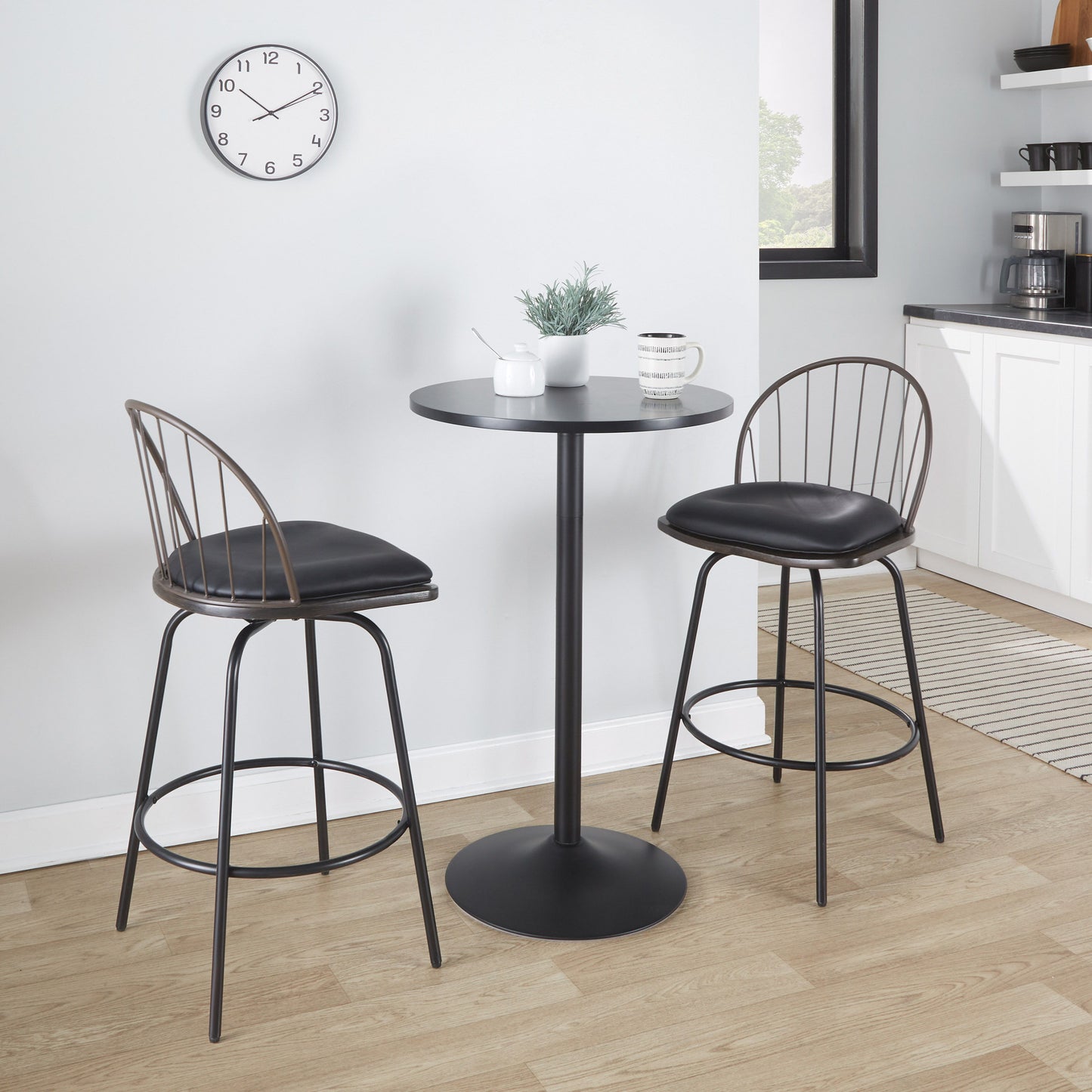 Riley - Claire Farmhouse Fixed Height Counter Stool With Swivel With Round Footrest (Set of 2) - Black / Bronze / Walnut / Brown
