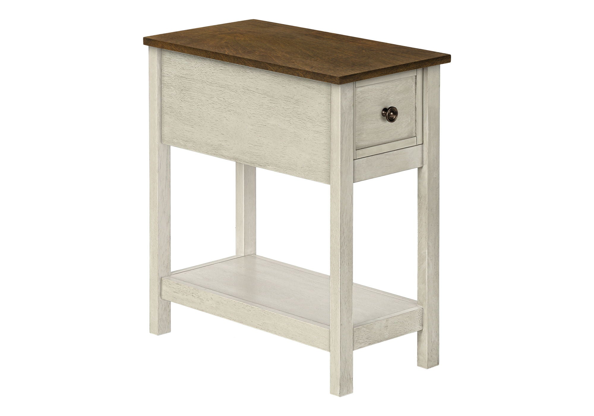 Accent End Table, 2 Tier, Narrow, Lamp, Storage Drawer, Transitional - White
