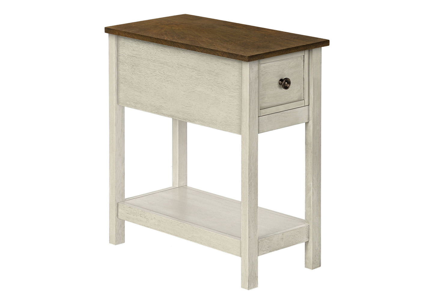 Accent End Table, 2 Tier, Narrow, Lamp, Storage Drawer, Transitional - White