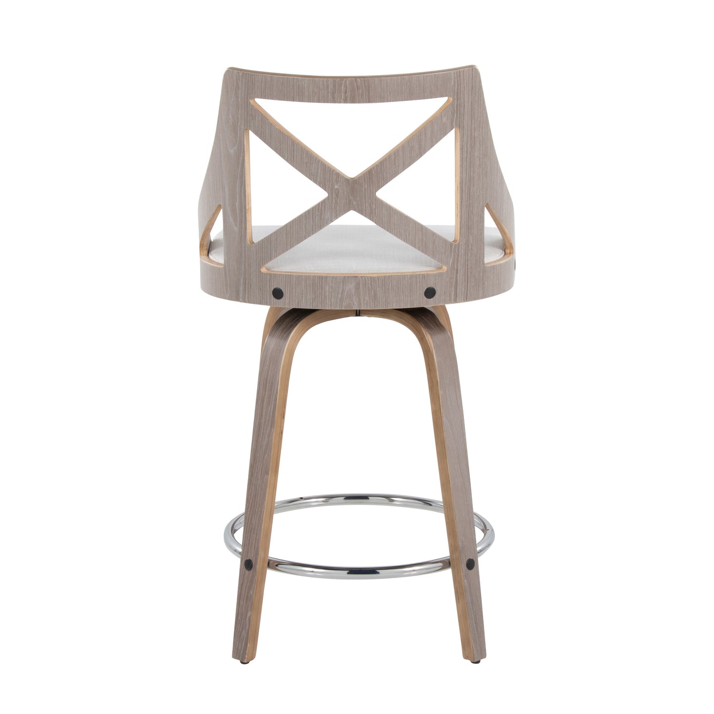 Charlotte - Farmhouse Fixed Height Counter Stool & Swivel With Round Footrest (Set of 2) - Light Gray / Cream