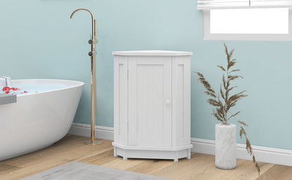 Bathroom Cabinet Triangle Corner Storage Cabinet With Adjustable Shelf Modern Style - White