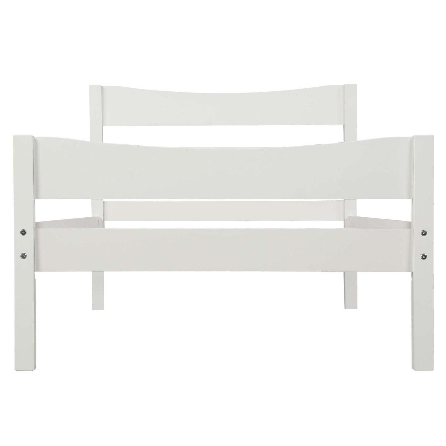 Twin Size Platform Bed With Headboard And Slat Support - White