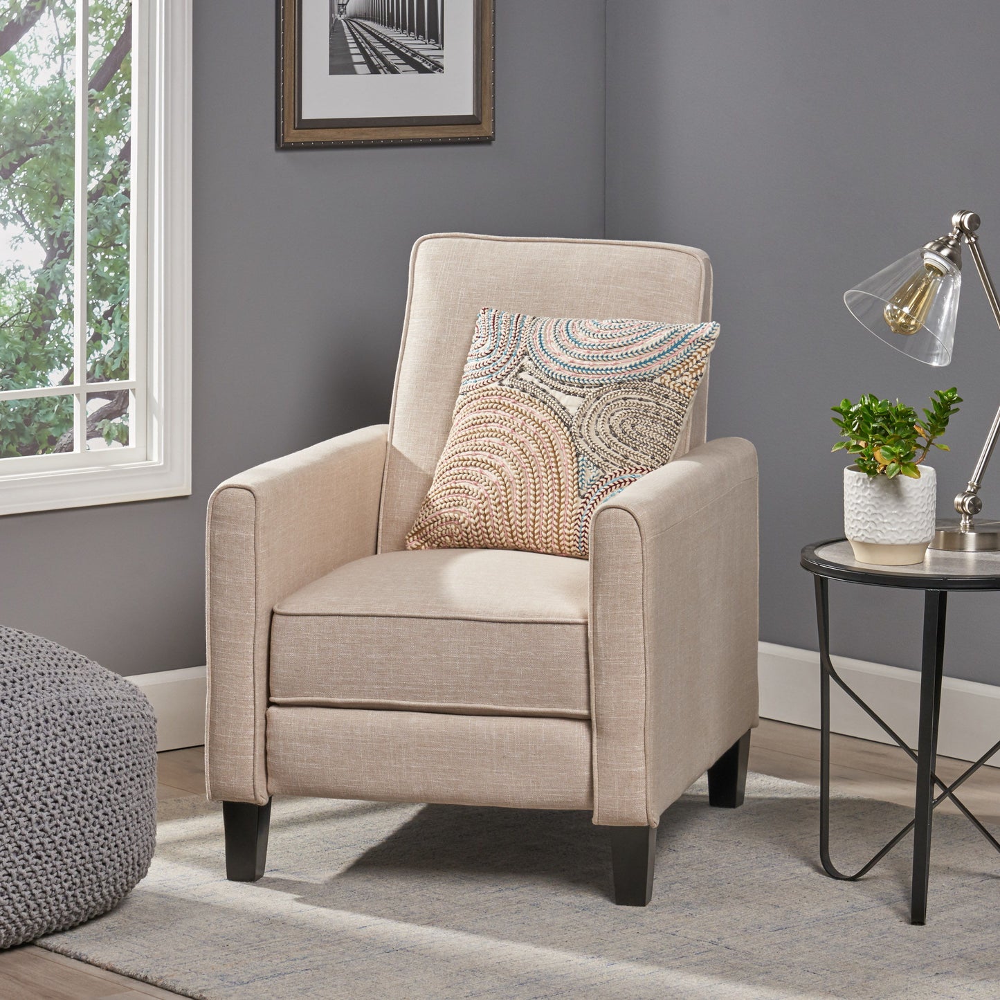 Linen Push Back Chair For Elegant Home - Light Beige
