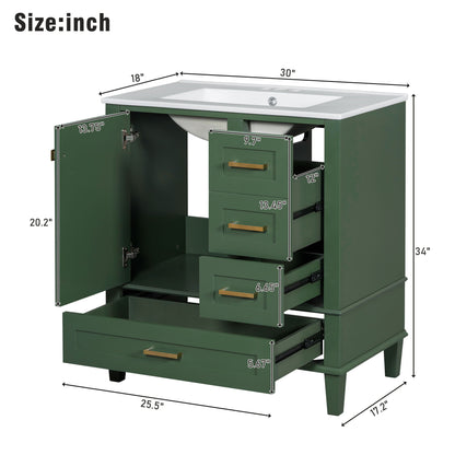 Bathroom Vanity, Modern Bathroom Cabinet With Sink Combo Set, Bathroom Storage Cabinet With A Soft Closing Door And 3 Drawers, Solid Wood Frame - Green