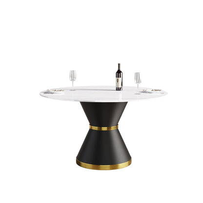 53.15" Modern Artificial Stone Round Carbon Steel Base Dining Table, Can Accommodate 6 People -White / Black