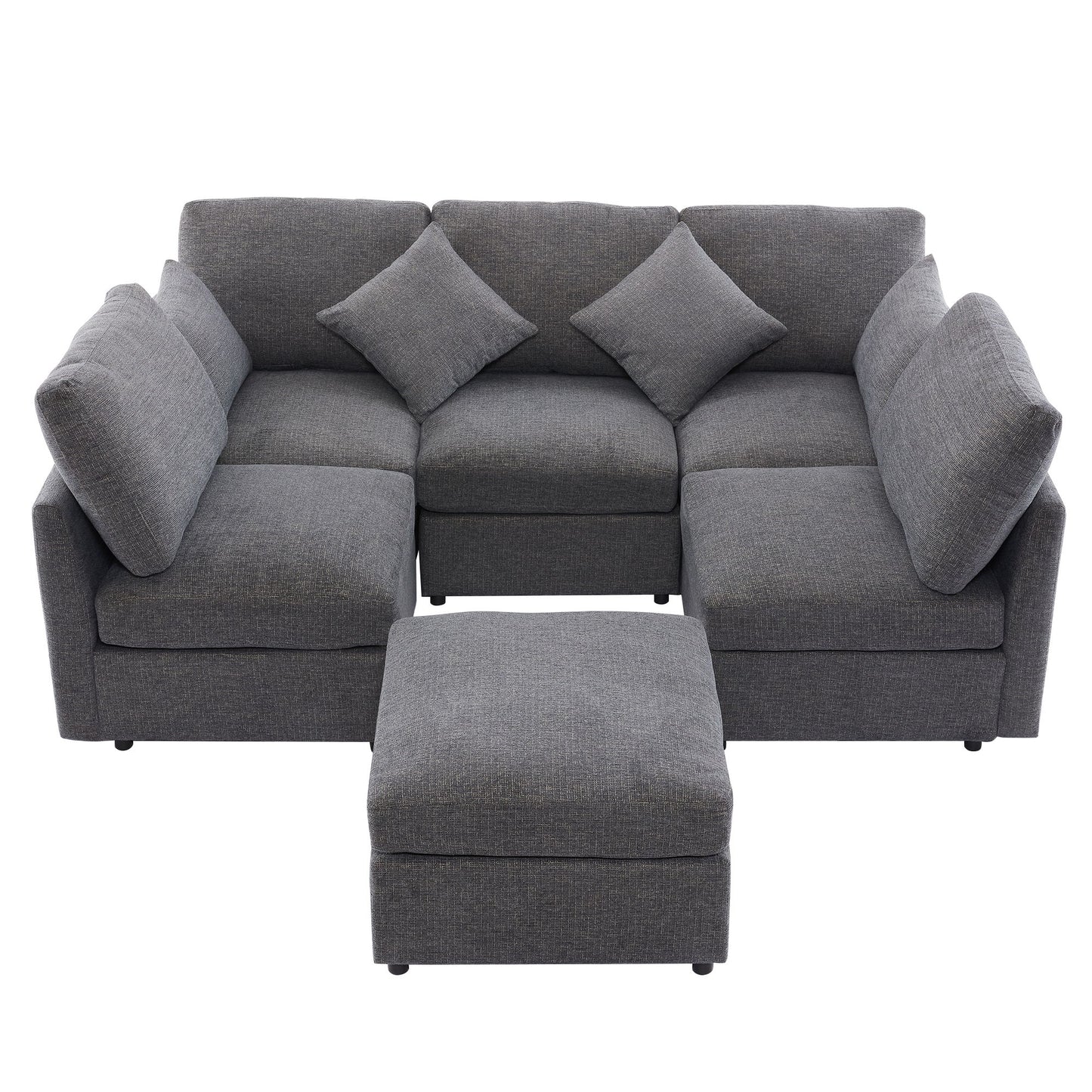 Sectional Sofa Modular Sofa U - Shaped Sofa Couch Sofa Bed L - Shaped Sofa With A Movable Ottoman And Two USB Ports For Living Room - Gray