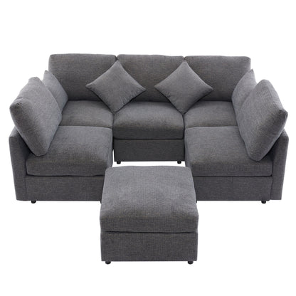 Sectional Sofa Modular Sofa U - Shaped Sofa Couch Sofa Bed L - Shaped Sofa With A Movable Ottoman And Two USB Ports For Living Room - Gray