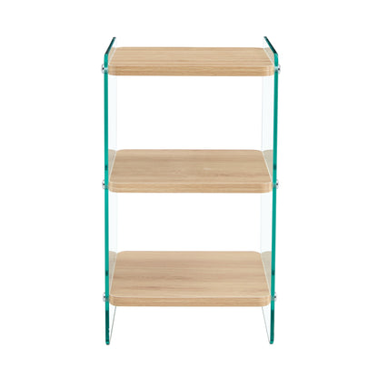 Modern 3 Layer Bedside Cabinet With Storage Function In Wood And Tempered Glass - Wood