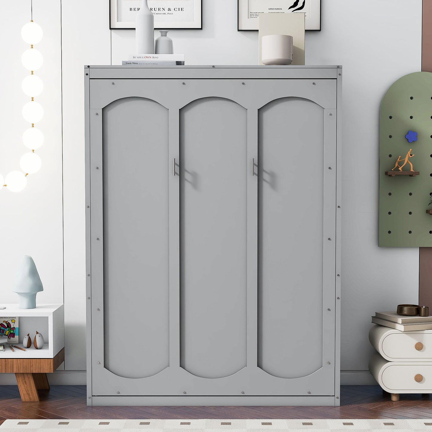 Full Size Murphy Wall Bed & Shelves - Gray