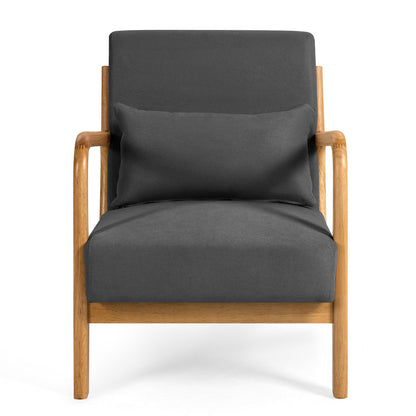 Leisure Chair With Solid Wood Armrest And Feet, Mid-Century Modern Accent Sofa, 1 Seat - Dark Gray