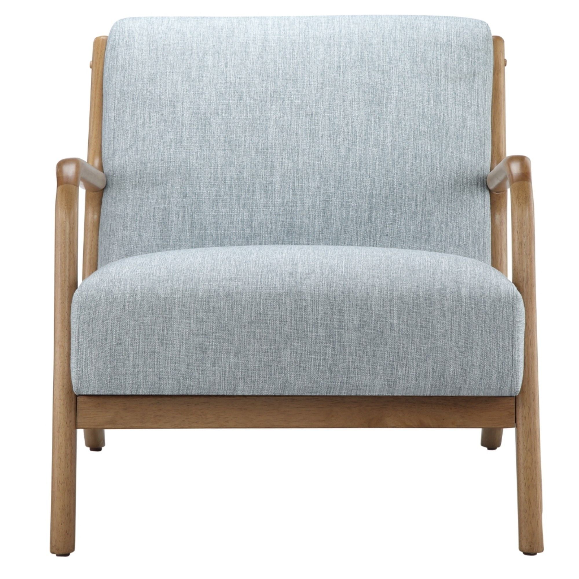Lounge Chair Mid - Century Style Soft Upholstery Elm Wood - Light Blue
