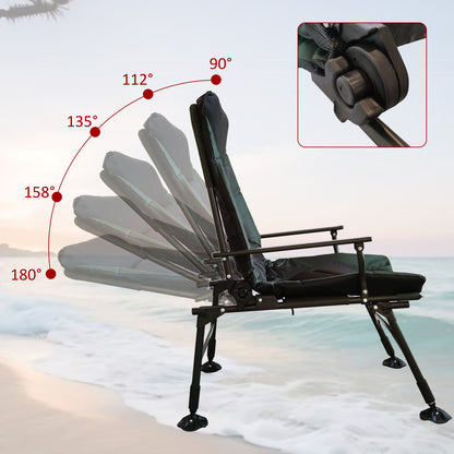 Camping Lounge Chair, Portable Folding Reclining Camping With Adjustable Backrest For Indoor And Outdoor Camping Beach Hiking Fishing - Green / Black
