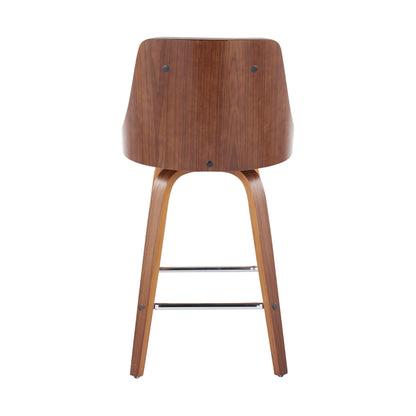 Gianna - Mid-Century Modern Fixed Height Counter Stool With Swivel With Square Footrest (Set of 2) - Walnut / Light Gray