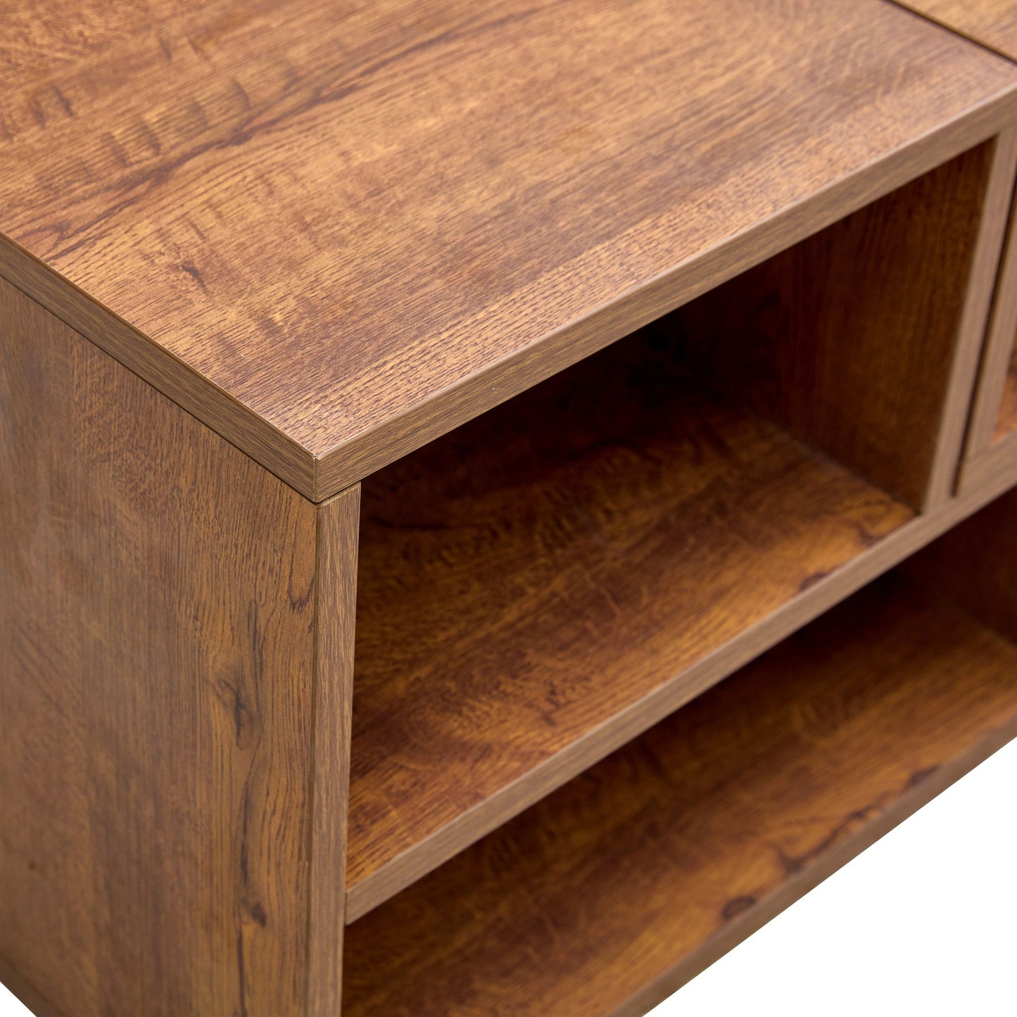 Modern 2 Piece Cube TV Stand With Open Storage, L Shaped Design - Walnut