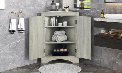 Triangle Bathroom Storage Cabinet With Adjustable Shelves, Freestanding Floor Cabinet For Home Kitchen - Oak