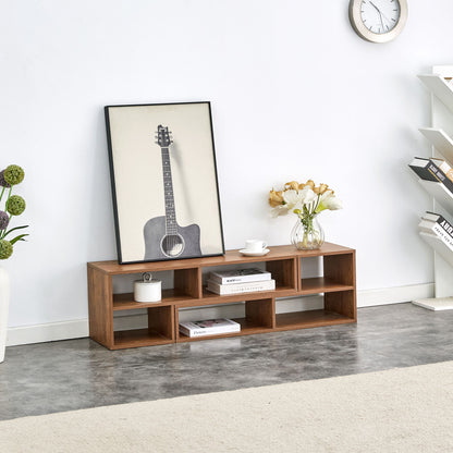 Modern 2 Piece Cube TV Stand With Open Storage, L Shaped Design - Walnut