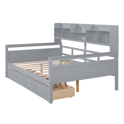 Full Size Daybed, Slat Support, With Bedside Shelf And 2 Drawers - Gray
