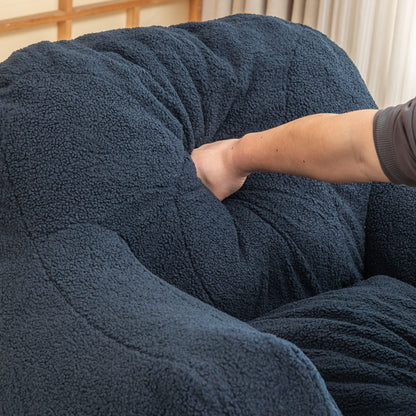 Comfy Bean Bag Chair With Filler, Tufted Memory Foam Sofa, Teddy Fabric, Fluffy And Cozy Seating For Dorm, Apartment, Or Living Room - Dark Blue