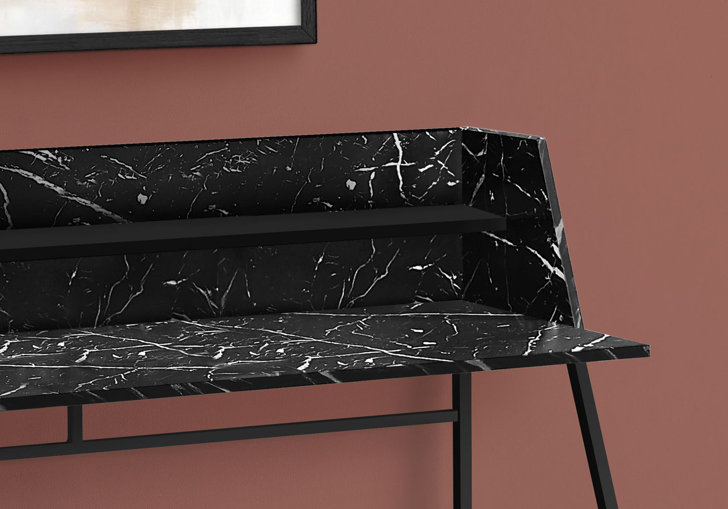 Computer Desk For Home Office, Laptop, Storage Shelves, Marble Look Modern Design - Black