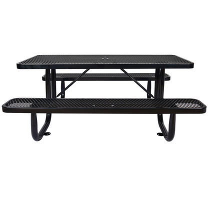 Rectangular Outdoor Steel Picnic Table With Umbrella Pole - Black