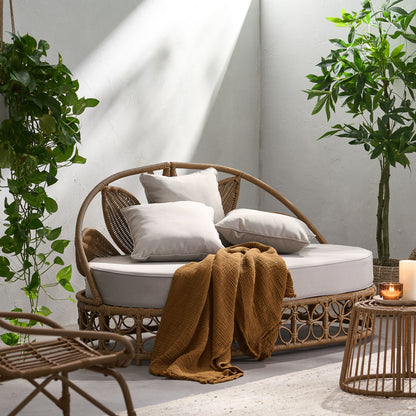 Outdoor Wicker Daybed With Pillows - Light Brown / Beige