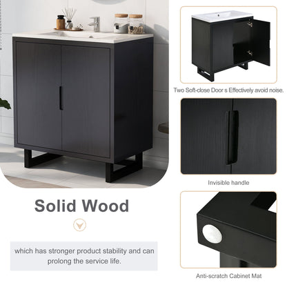 Bathroom Vanity Set With Sink, Combo Cabinet, Bathroom Storage Cabinet, Solid Wood Frame - Black
