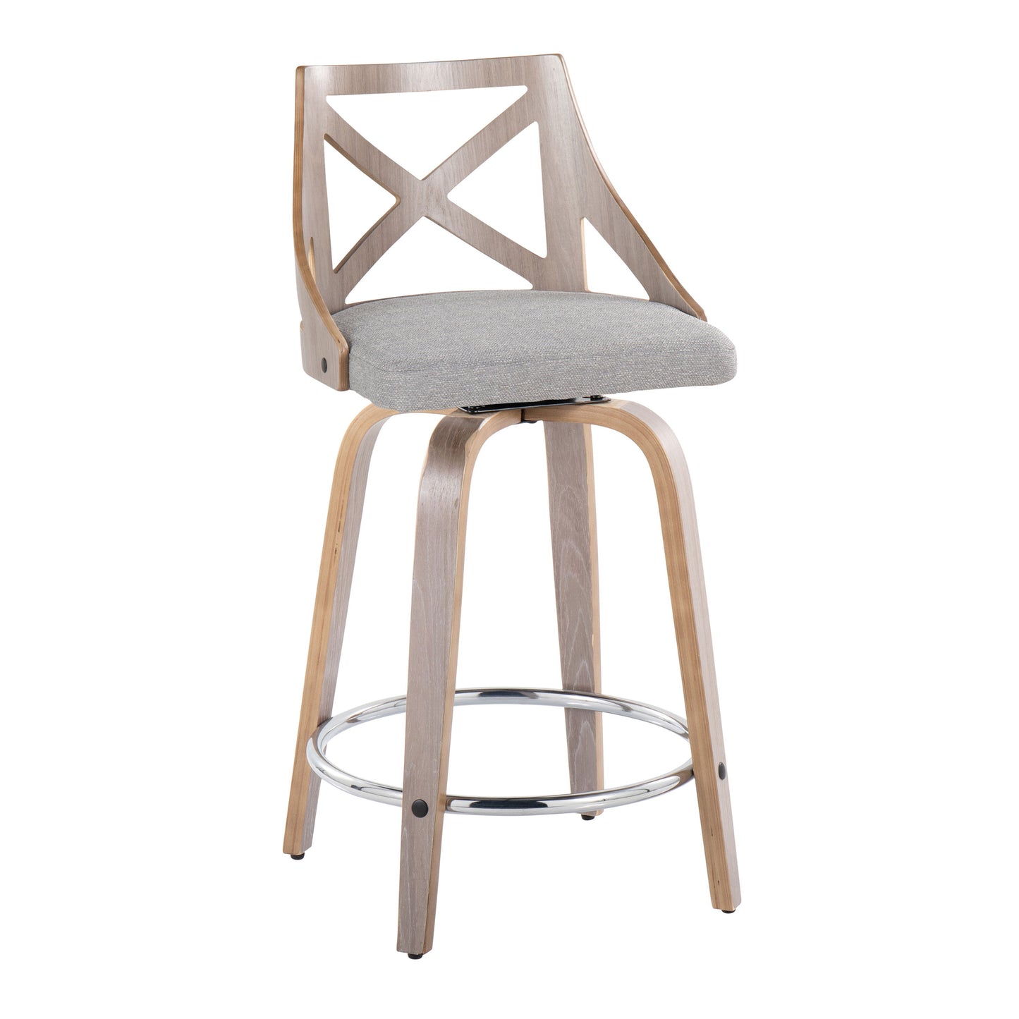 Charlotte - Farmhouse Fixed Height Counter Stool & Swivel With Round Footrest (Set of 2) - Light Gray