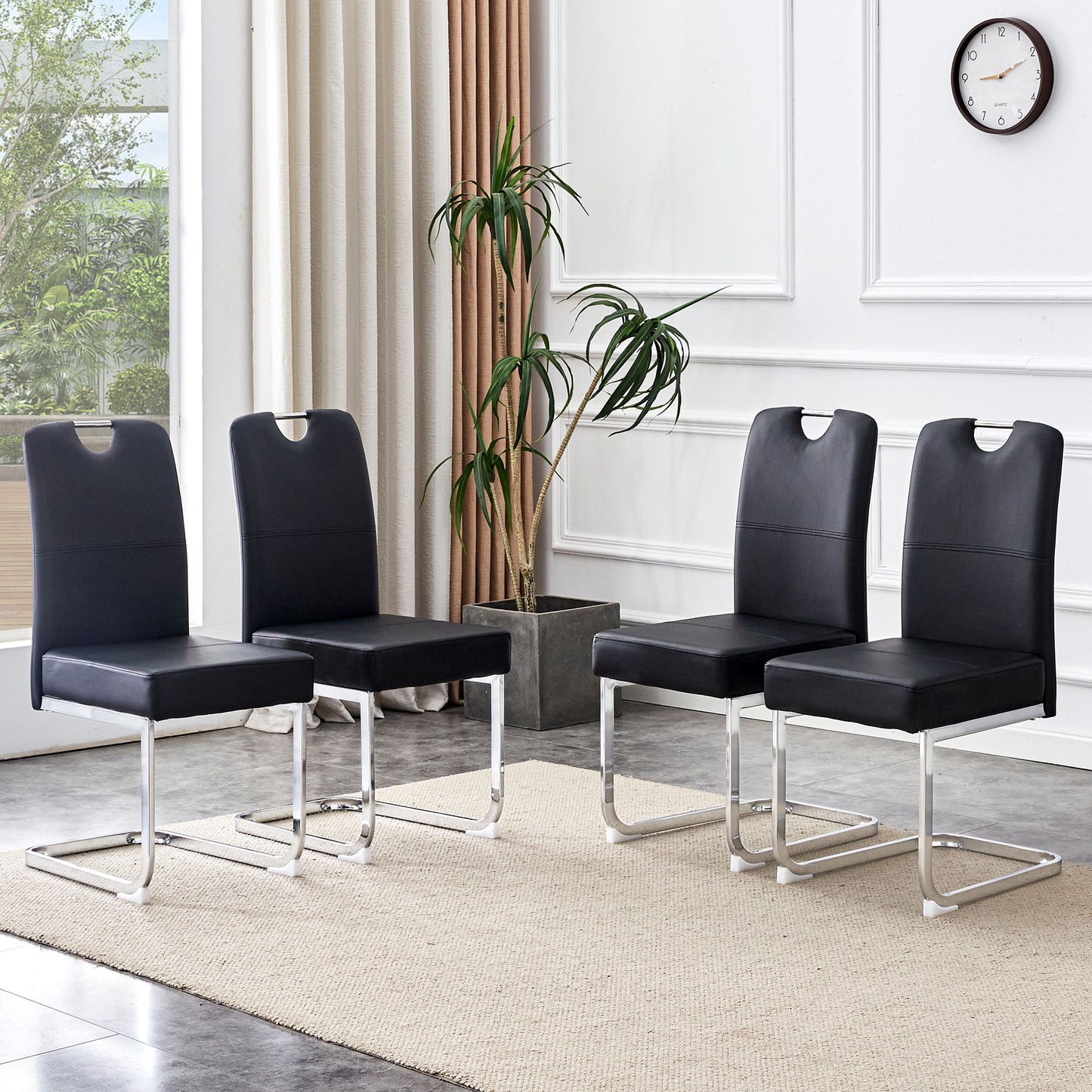 (Set of 4) Thickened Dining Chairs With Built In Spring Packages And Ergonomic Design Perfectly Blending Comfort And Elegance - Black