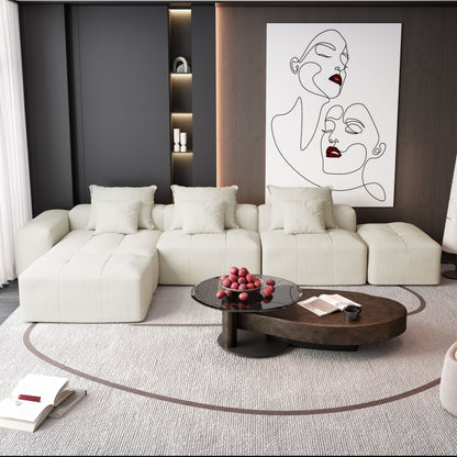 Modern Oversized Modular Sectional Sofa, Sparkling Chenille Fabric Soft Cushion Sofa With 6 Pillows, 6 Pieces Diy Combination Tufted Sofa, No Assembly Required - Beige