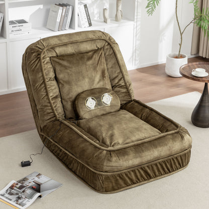 Upholstered Human Dog Bed And Pets Bean Bag Floor Sofa With Massage Pillow, 5 Adjustable Positions & 2 Soft Pillows Velvet With Foam And Iron Plastic Frame - Green