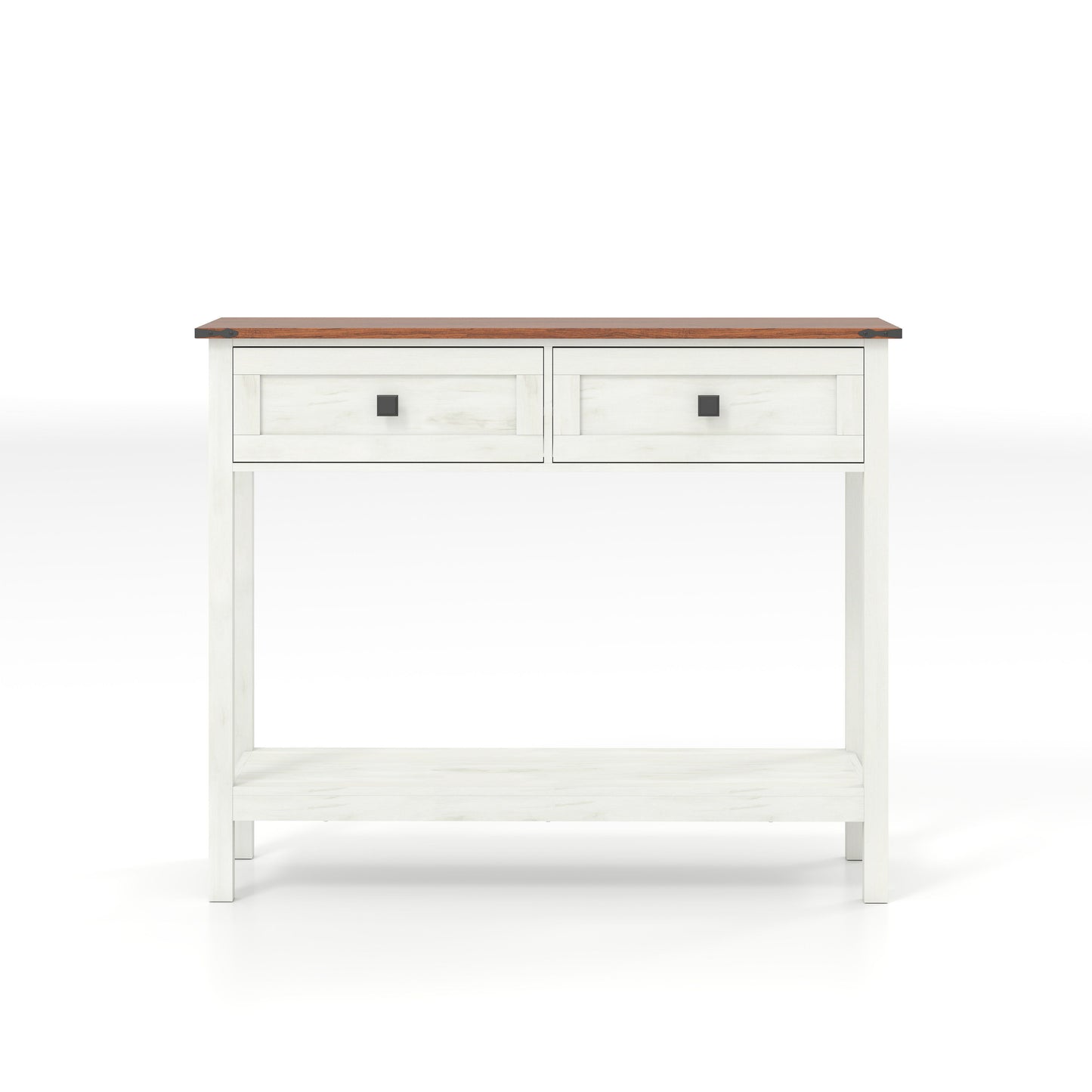 Farmhouse Style Console Table With 2 Drawers And Bottom Storage Shelf - Antique White