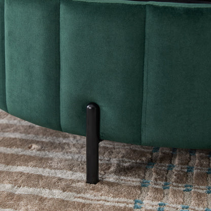 Upholstered Round Ottoman With Reversible Lid, Velvet Storage Stool, Channel Tufted Pumpkin Shape Footstool For Living Room, Bedroom And Office - Green