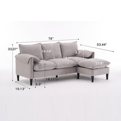 Convertible Combination Sofa, Sofa L Shaped, Sofa With Footstools With Storage Sofa For Living Room, 3 Seater Combination Sofa - Beige
