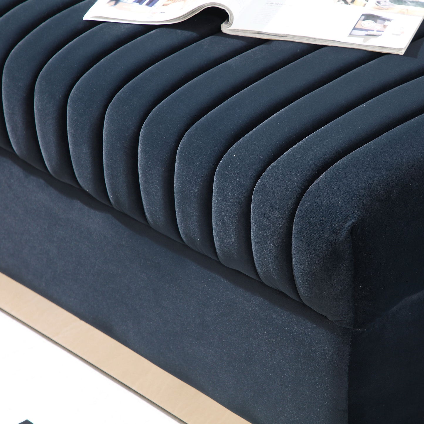 Contemporary Vertical Channel Tufted Velvet Sectional Sofa For Living Room With 4 Pillows - Black