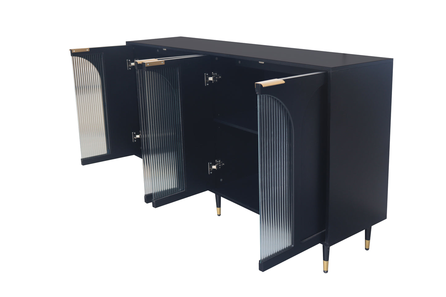 Accent Cabinet Lacquered Wooden Cabinet With 4 Glass Doors Sideboard Buffet Server Cabinet Storage Cabinet, For Living Room, Entryway, Hallway, Office, Kitchen And Dining Room - Black