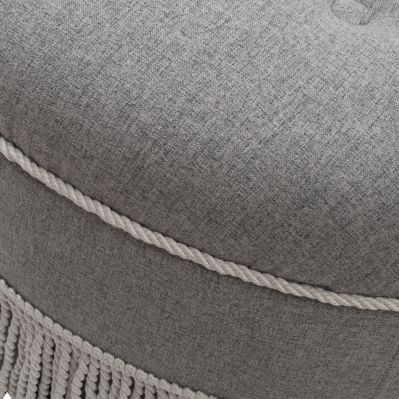 Yolanda - Round Upholstered Accent Ottoman - Light Gray / Ivory